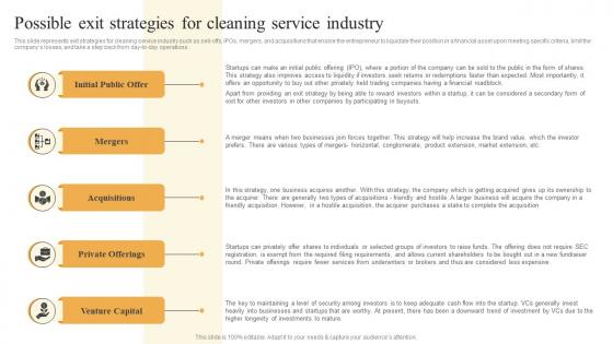 Cleaning Services Business Plan Possible Exit Strategies For Cleaning Service Industry BP SS