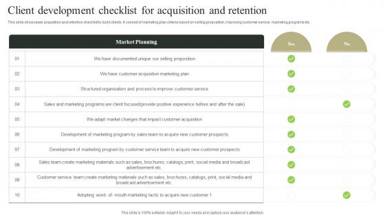 Client Development Checklist For Acquisition And Retention