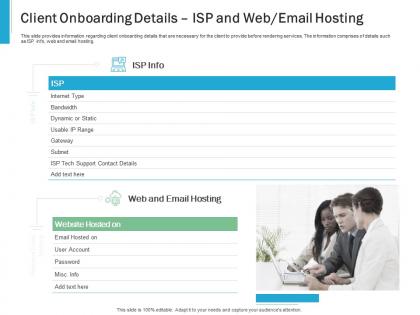 Client onboarding details isp and web email hosting effective it service excellence ppt icon tips