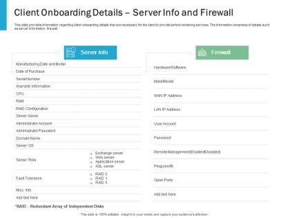 Client onboarding details server info and firewall effective it service excellence ppt inspiration