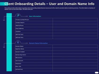 Client onboarding details user and domain name info ppt powerpoint presentation show