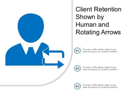 Client retention shown by human and rotating arrows
