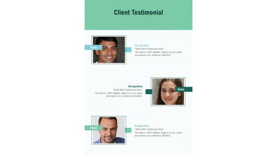 Client Testimonial Change Management Proposal One Pager Sample Example Document