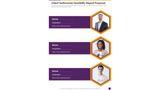 Client Testimonial Feasibility Report Proposal One Pager Sample Example Document