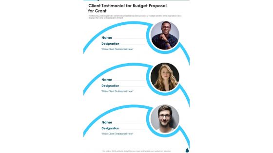 Client Testimonial For Budget Proposal For Grant One Pager Sample Example Document