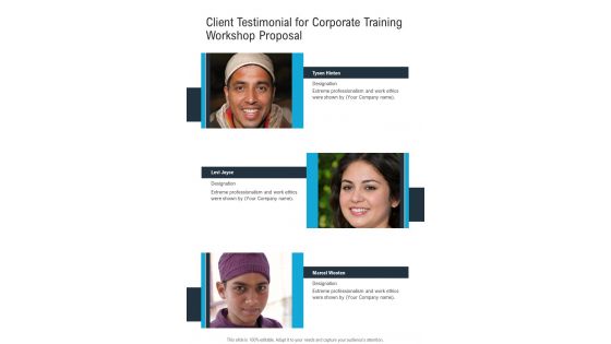 Client Testimonial For Corporate Training Workshop Proposal One Pager Sample Example Document