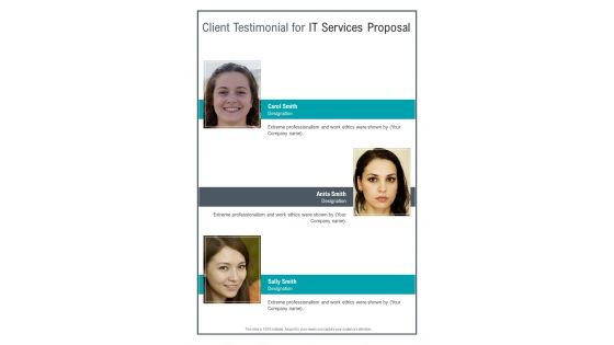 Client Testimonial For IT Services Proposal One Pager Sample Example Document