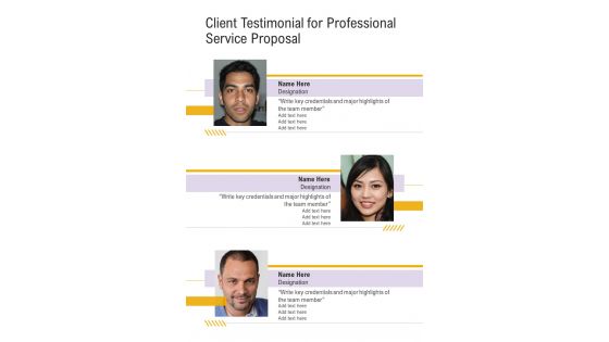 Client Testimonial For Professional Service Proposal One Pager Sample Example Document