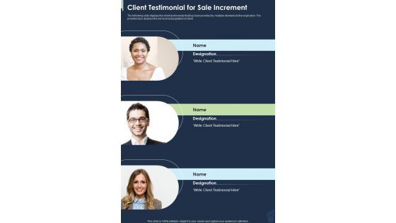 Client Testimonial For Sale Increment One Pager Sample Example Document