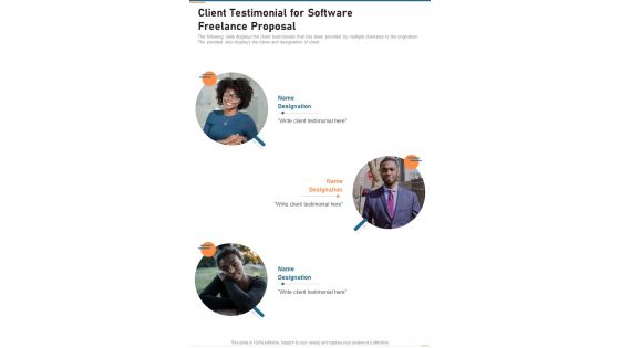 Client Testimonial For Software Freelance Proposal One Pager Sample Example Document