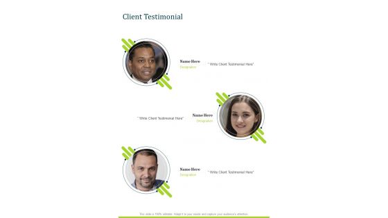 Client Testimonial Shuttling Proposal One Pager Sample Example Document