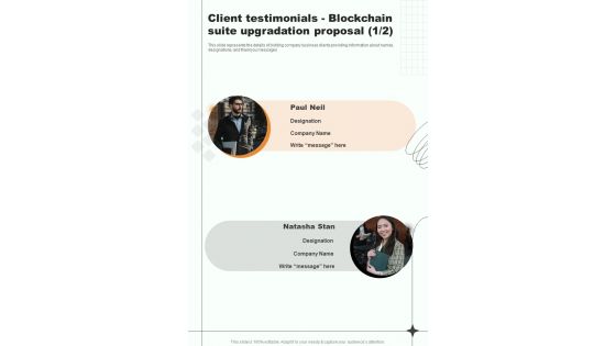 Client Testimonials Blockchain Suite Upgradation One Pager Sample Example Document