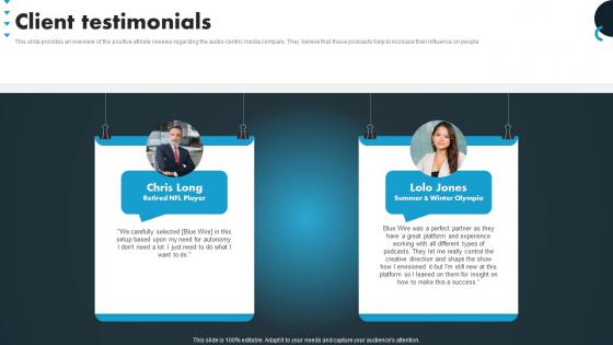 Client Testimonials Blue Wire Pre Seed Investor Funding Elevator Pitch Deck