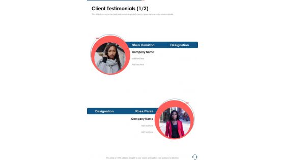 Client Testimonials Call Center Proposal One Pager Sample Example Document