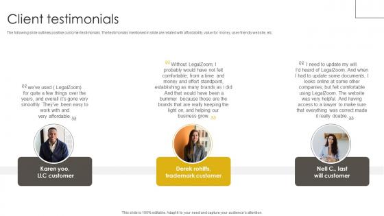 Client Testimonials Capital Raising Pitch Deck For Legal Technology Company