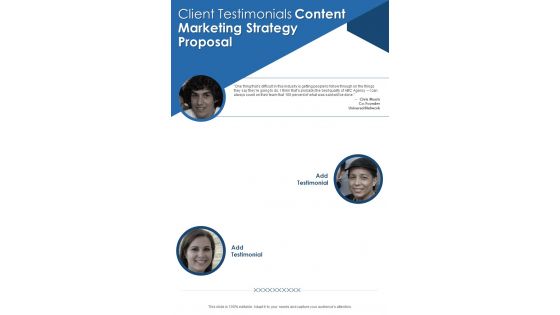 Client Testimonials Content Marketing Strategy Proposal One Pager Sample Example Document