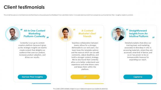 Client Testimonials Contently Investor Funding Elevator Pitch Deck