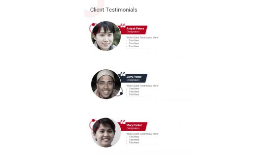 Client Testimonials Copywriting Services Proposal One Pager Sample Example Document