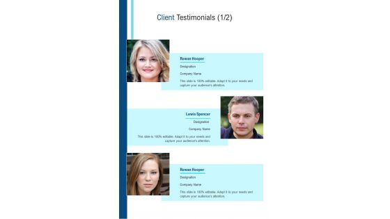 Client Testimonials Corporate Recruitment Agency Proposal One Pager Sample Example Document