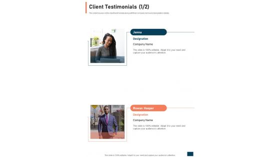 Client Testimonials Data Center Proposal One Pager Sample Example Document