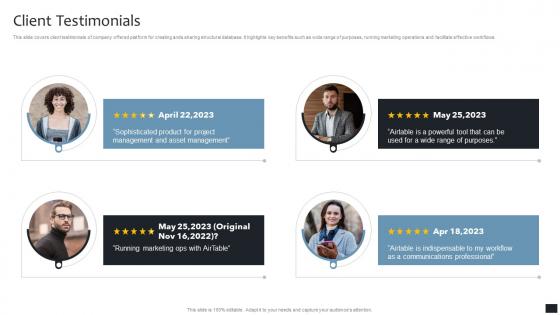 Client Testimonials Data Structure Software Company Investor Pitch Deck