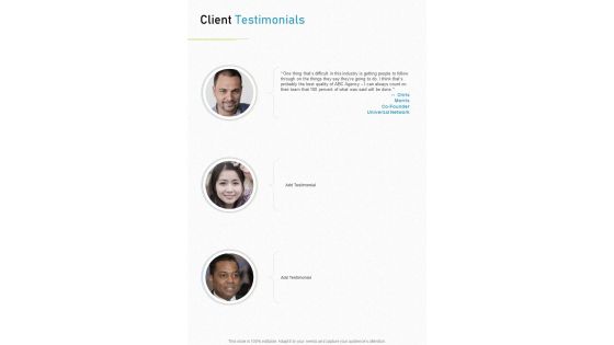 Client Testimonials Digital Content Marketing Proposal One Pager Sample Example Document