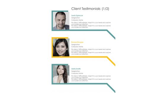 Client Testimonials Employee Hiring Proposal One Pager Sample Example Document