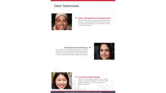 Client Testimonials Engineering Proposal One Pager Sample Example Document
