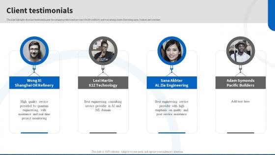 Client Testimonials Engineering Work Company Profile Ppt Summary Slides