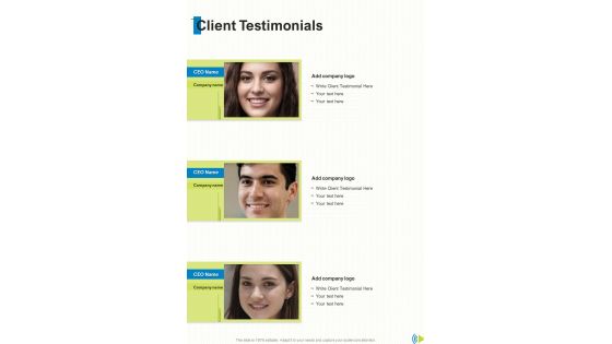 Client Testimonials Event Announcer Proposal One Pager Sample Example Document