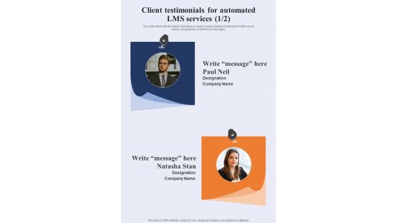 Client Testimonials For Automated LMS Services One Pager Sample Example Document