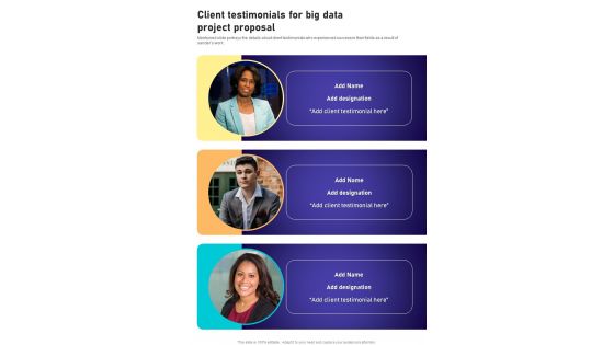 Client Testimonials For Big Data Project Proposal One Pager Sample Example Document
