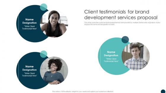 Client Testimonials For Brand Development Services Proposal Ppt Slides