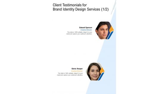 Client Testimonials For Brand Identity Design Services One Pager Sample Example Document