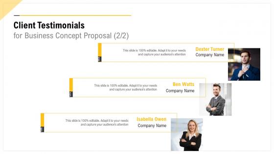 Client testimonials for business concept proposal ppt slides background image