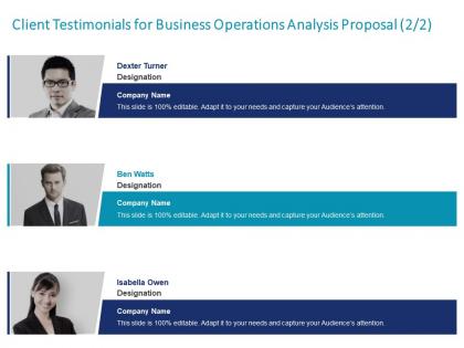 Client testimonials for business operations analysis proposal l1532 ppt powerpoint good