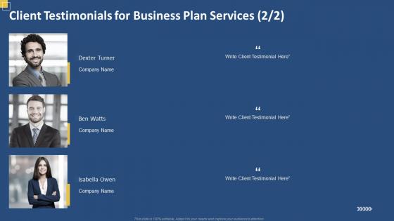 Client testimonials for business plan services ppt slides introduction