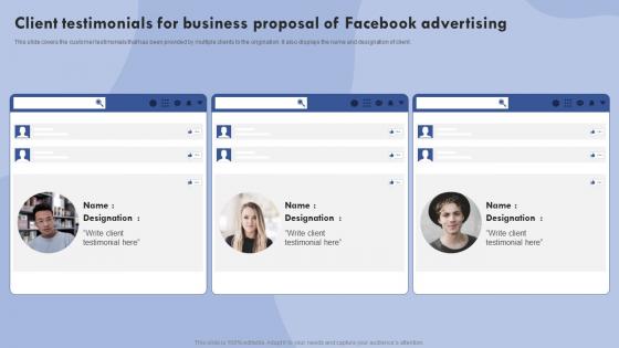 Client Testimonials For Business Proposal Of Facebook Advertising Ppt Powerpoint Presentation Topics