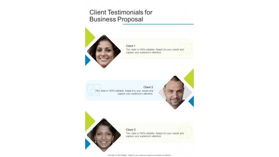Client Testimonials For Business Proposal One Pager Sample Example Document