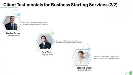 Client testimonials for business starting services ppt slides icon