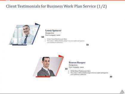 Client testimonials for business work plan service ppt powerpoint template