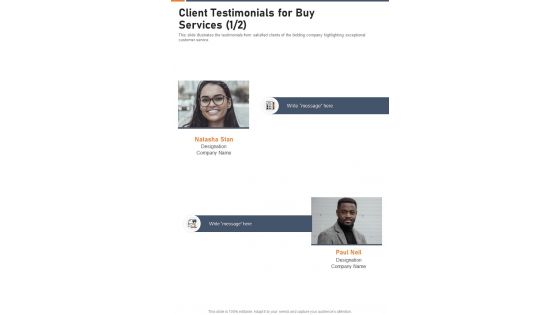 Client Testimonials For Buy Services One Pager Sample Example Document
