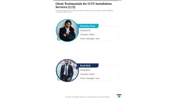Client Testimonials For Cctv Installation Services One Pager Sample Example Document