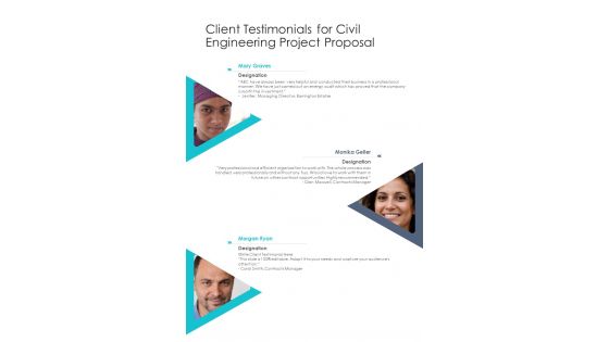 Client Testimonials For Civil Engineering Project Proposal One Pager Sample Example Document