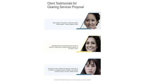 Client Testimonials For Cleaning Services Proposal One Pager Sample Example Document