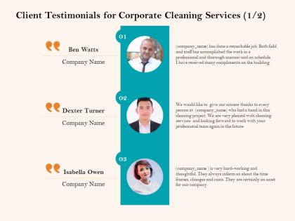 Client testimonials for corporate cleaning services r208 ppt model