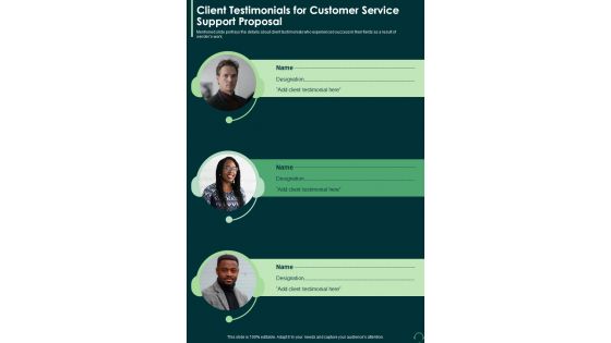 Client Testimonials For Customer Service Support One Pager Sample Example Document