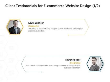 Client testimonials for e commerce website design designation ppt powerpoint presentation graphics