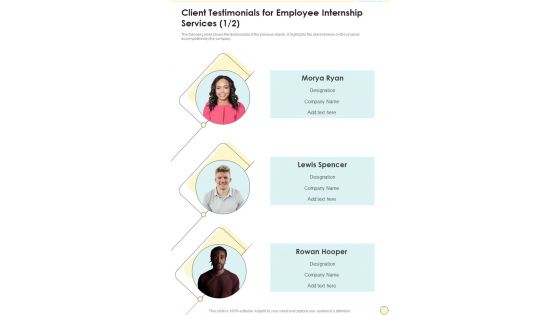 Client Testimonials For Employee Internship Services One Pager Sample Example Document