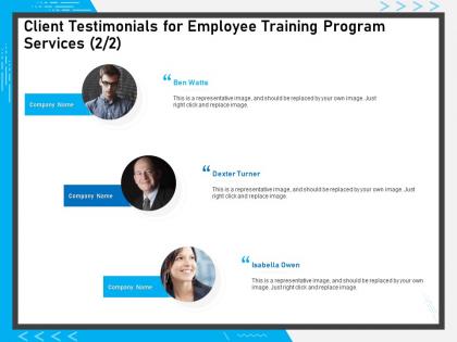 Client testimonials for employee training program services r83 ppt powerpoint presentation file